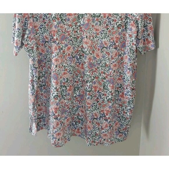 J. Jill Pima Slub Elbow Sleeve Top Plus Size 2X Pink Floral V Neck Popover - Picture 4 of 10